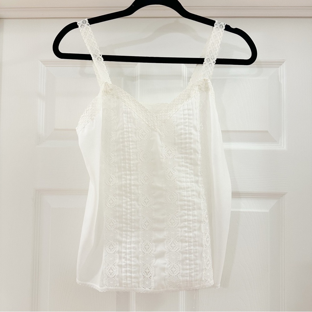 Deena Vintage Cotton Lace Cami Tank Top White small